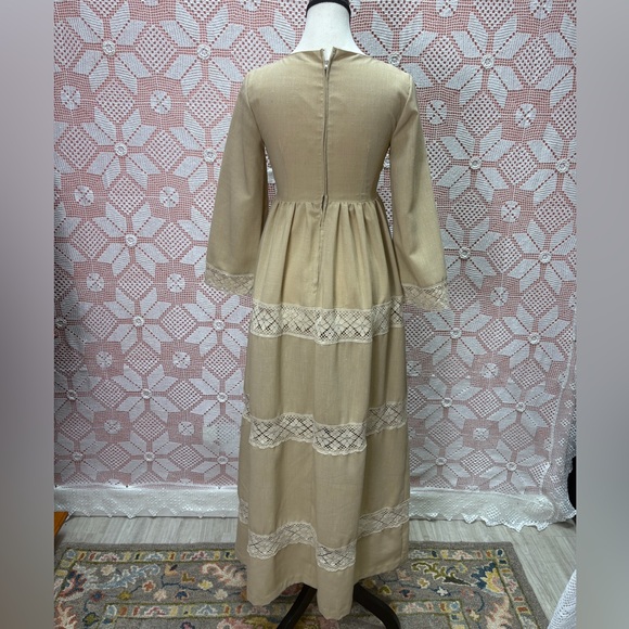 Vintage 70s Romantic Prairie Lace Trim Empire Maxi Dress – Handcrafted - Picture 12 of 14